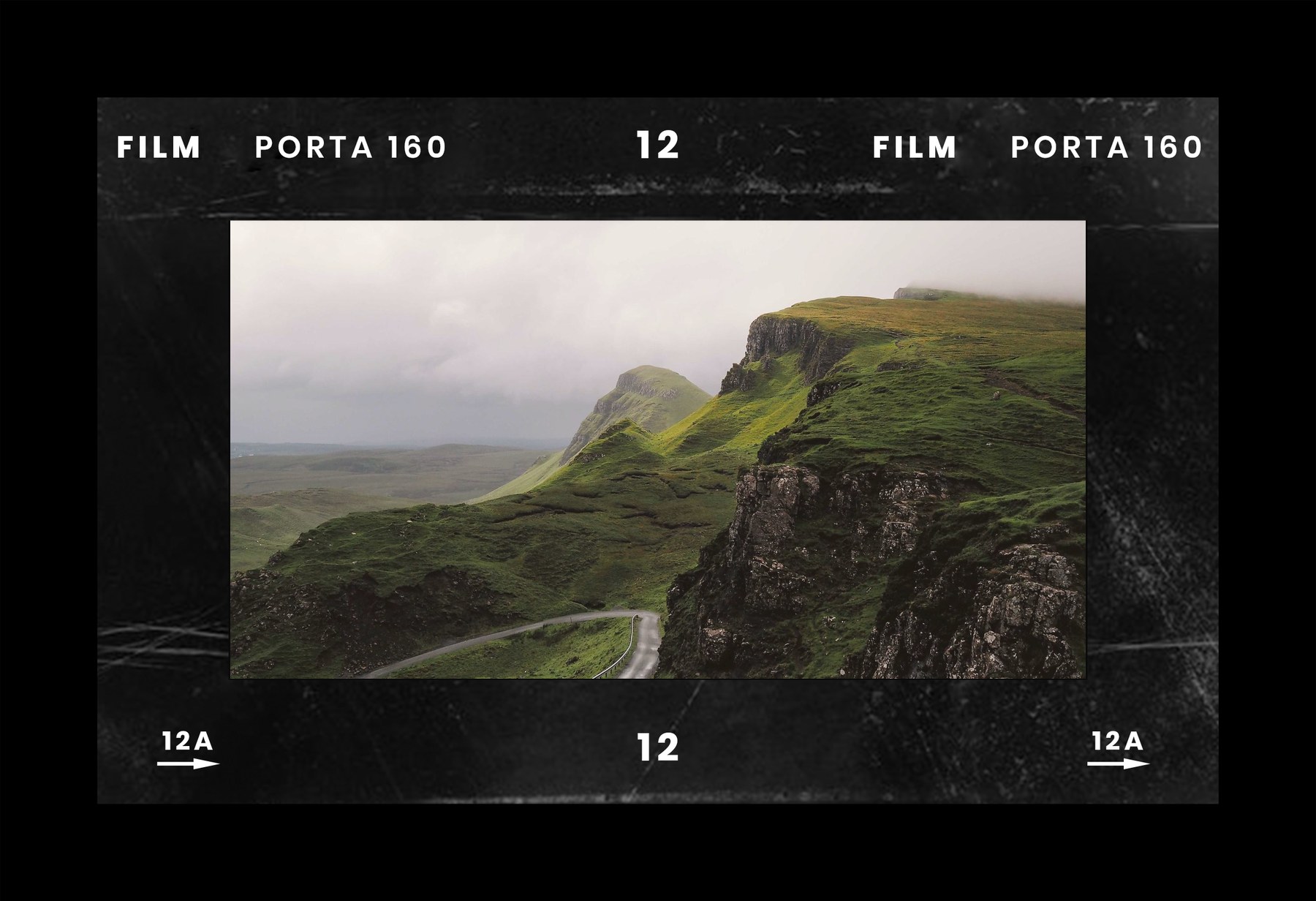 Wide landscape in a retro film border